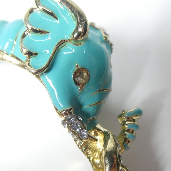 Kenneth Lane Blue Enamel Elephant Hinged Bangle Bracelet Vintage - Picture 10 of 14